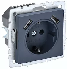 Розетка 1-местная с заземлением с защитными шторками IEK 16А с USB A+A 5В 2,1А РЮш10-1-БрМ BR-R14-16-U21-D21-K35