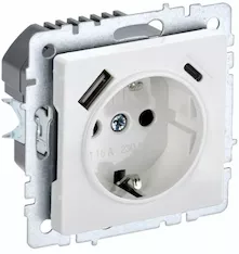 Розетка 1-местная с заземлением с защитными шторками IEK 16А с USB A+C 18Вт РЮш11-1-БрБ