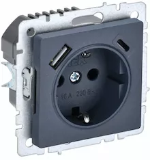 Розетка 1-местная с заземлением с защитными шторками IEK 16А с USB A+C 18Вт РЮш11-1-БрМ