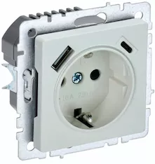 Розетка 1-местная с заземлением с защитными шторками IEK 16А с USB A+C 18Вт РЮш11-1-БрЖ