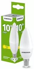 Лампа светодиодная GENERICA C35 10Вт 230В 3000К E14 LL-C35-10-230-30-E14-G 