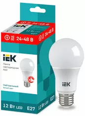 Лампа груша IEK LED A60 12Вт 24-48В 4000К E27 LLE-A60-12-24-48-40-E27