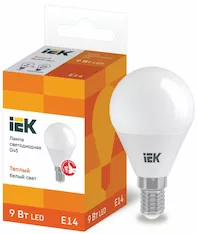 Лампа шар IEK LED G45 9Вт 230В 3000К E14