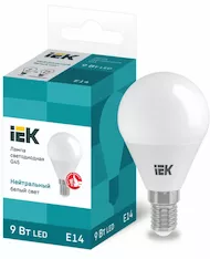 Лампа шар IEK LED G45 9Вт 230В 4000К E14
