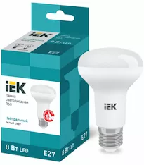 Лампа IEK LED R63 8Вт 230В 4000К E27 LLE-R63-8-230-40-E27