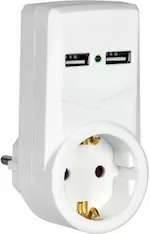 Адаптер IEK Т-01/01 1 место 2P+PE 16А 2хUSB 2,1A белый