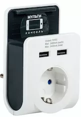 Адаптер IEK Т-02/01 1 место 2P+PE 16А 2хUSB 2,4А белый
