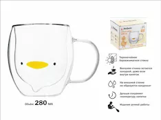 Кружка стеклянная с двойными стенками, 280 мл, серия Funny animals, PERFECTO LINEA