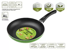 Сковорода ф 24х4.3 см, штамп., алюм., антиприг. покр., серия STARCOOK, зеленая, PERFECTO LINEA