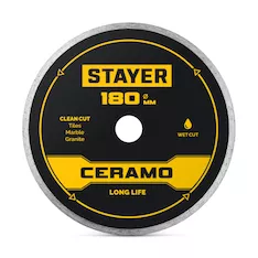 STAYER CERAMO 180 мм (22.2/25.4 х 5 х 2.2 мм), сплошной алмазный диск (3664-180)