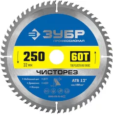 ЗУБР Чисторез, 250 x 32 мм, 60Т, пильный диск по дереву, Профессионал (36905-250-32-60)