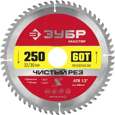 ЗУБР Чистый рез, 250 x 32/30 мм, 60Т, пильный диск по дереву (36914-250-32-60)