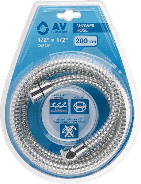 Шланг душевой, PVC, 1/2" г-г 200 см, хром, AV Engineering
