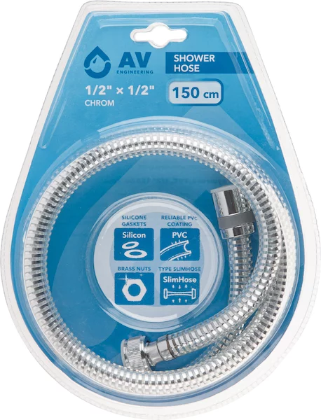 Шланг душевой PVC, 1/2" г-г 150 см, хром, AV Engineering