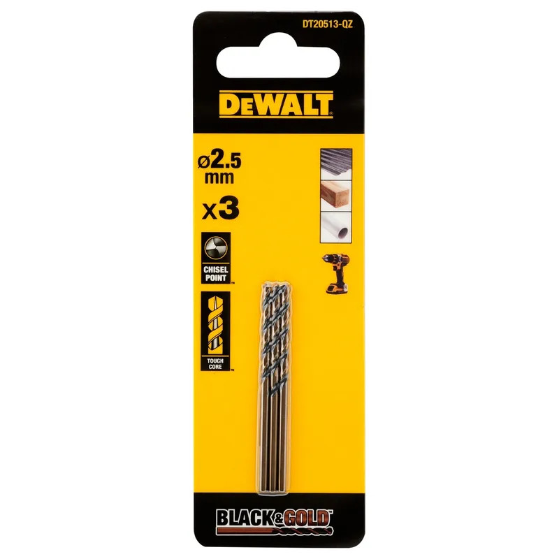 Набор сверл по металлу DeWalt Black&Gold 2.5х57х30мм 3шт. DT20513-QZ