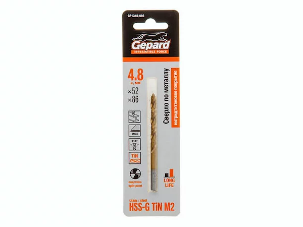 Сверло по металлу ц/х 4.8х52х86 мм HSS TIN GEPARD