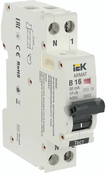 Автоматический выключатель дифференциального тока IEK B06S 1P+NP B16 30мА AR-B06S-1N-B16C030