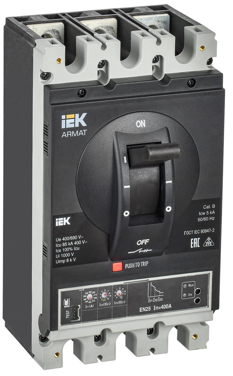 Автоматический выключатель в литом корпусе IEK 3P H 85кА 400А AR-MCCB-3H-085-0400A-ELSC