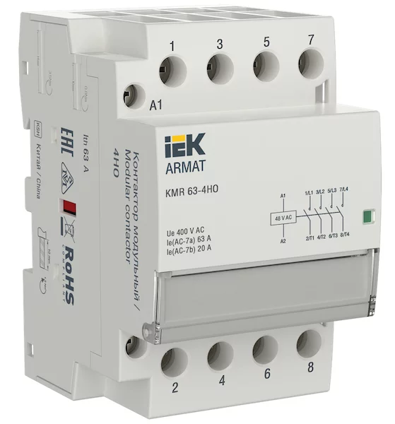 Контактор модульный IEK ARMAT KMR 63А 48В AC 4НО AR-KMR10-063-40-048 