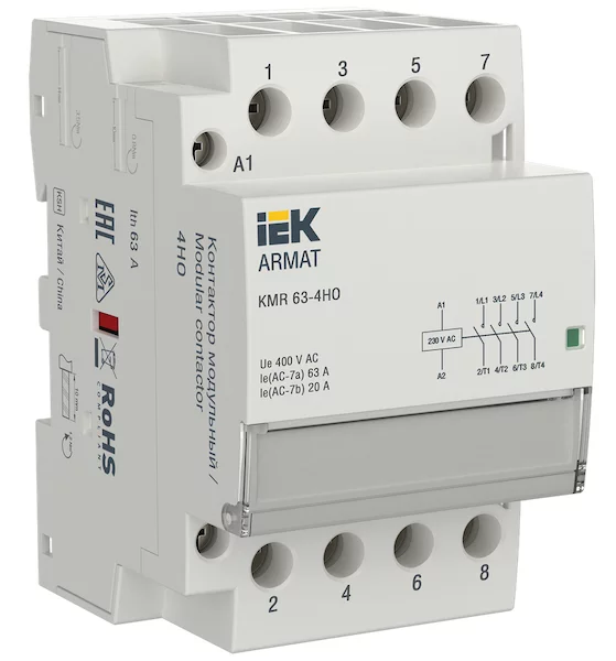 Контактор модульный IEK ARMAT KMR 63А 230В AC 4НО AR-KMR10-063-40-230 