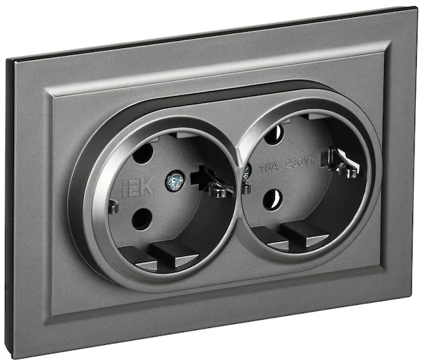 Розетка 2-местная IEK BRITE 16А в сб. РСш12-3-БрС BR-R24-16-K46-F 