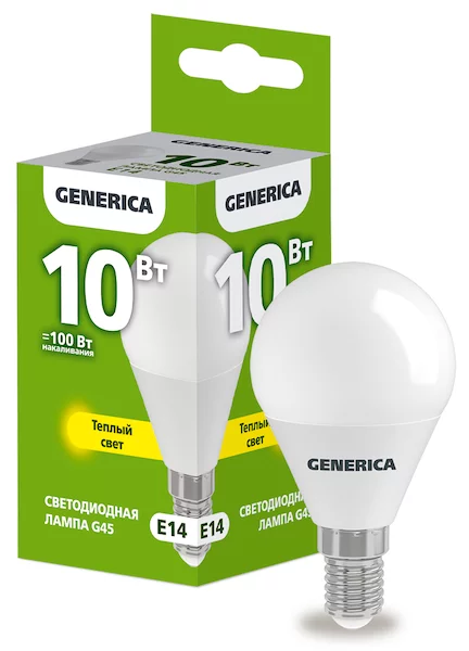 Лампа светодиодная GENERICA G45 10Вт 230В 3000К E14 LL-G45-10-230-30-E14-G 