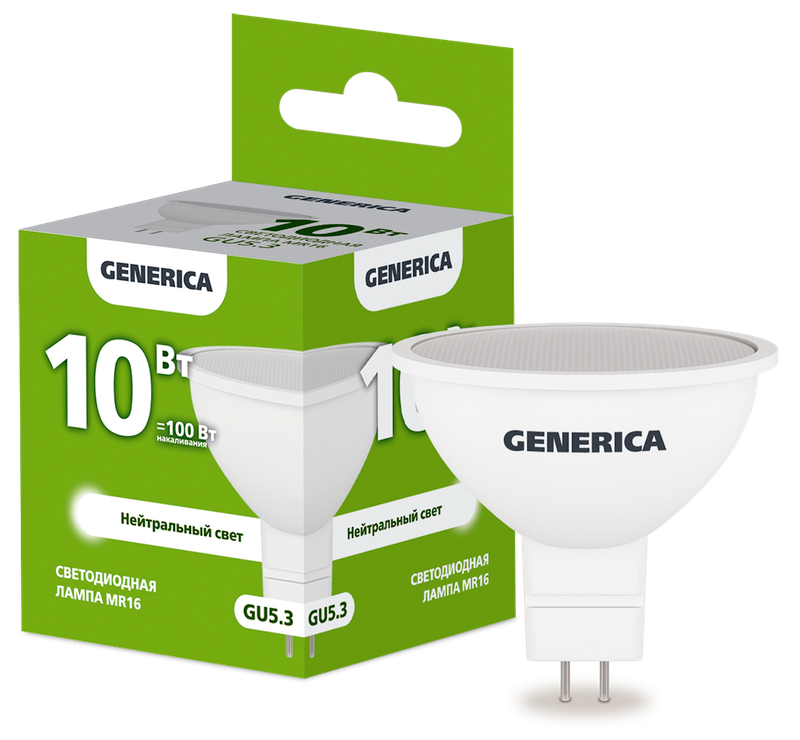 Лампа светодиодная GENERICA MR16 10Вт 230В 4000К GU5.3 LL-MR16-10-230-40-GU5-G 