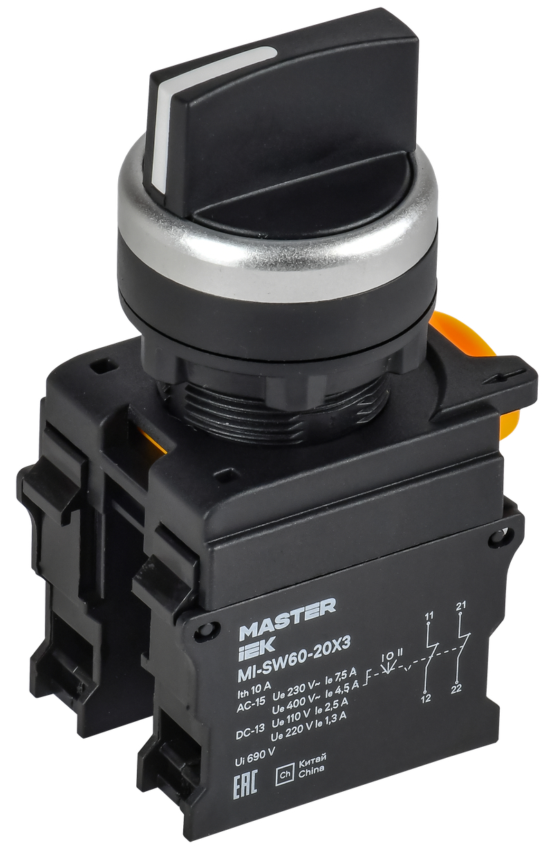 Переключатель на 3 положения 2NO чёрный MASTER IEK MI-SW60-20X3-5-24-3-K02
