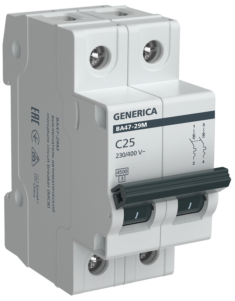Автоматический выключатель GENERICA ВА47-29М 4,5кА C MVA21-2-025-C-G 