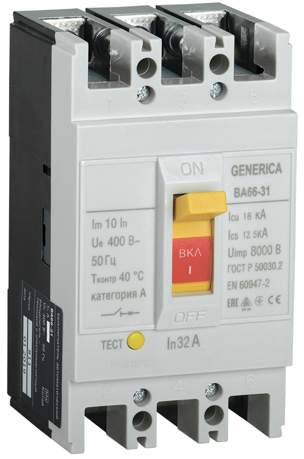 Выключатель автоматический GENERICA ВА66-31 3Р 32А 18кА SAV10-3-0032-G 