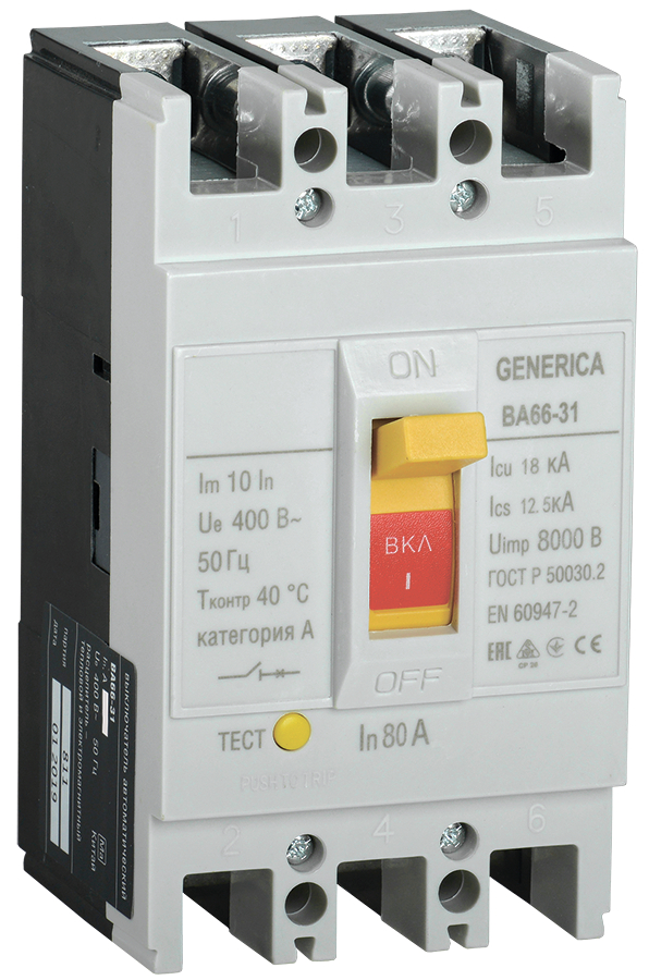 Выключатель автоматический GENERICA ВА66-31 18кА SAV10-3-0080-G 