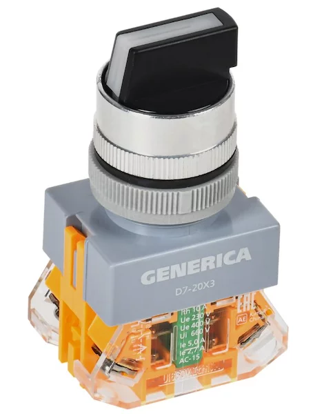 Переключатель D7-20X3 на 3 положения 1NC+1NO черный GENERICA BSW50-20X3-3-21-3-K02-G
