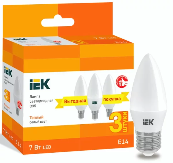 Лампа свеча IEK LED C35 7Вт 230В 3000К E14