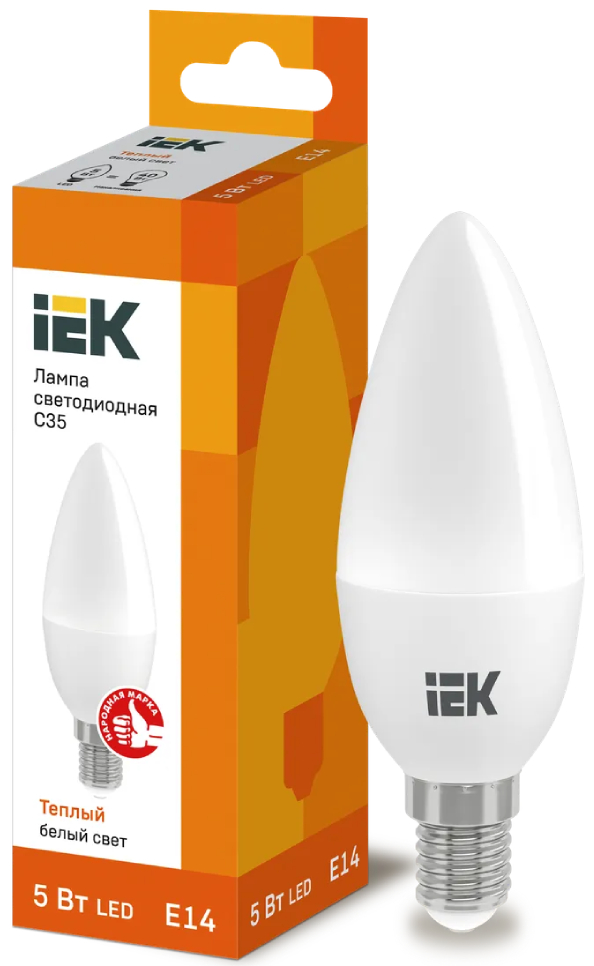 Лампа свеча IEK LED C35 5Вт 230В 3000К E14 LLE-C35-5-230-30-E14