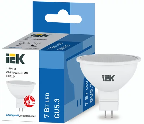 Лампа IEK LED MR16 7Вт 230В 6500К GU5.3 LLE-MR16-7-230-65-GU5