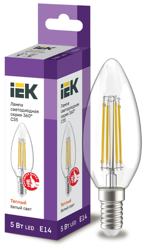 Лампа свеча IEK LED C35 5Вт 230В 3000К E14
