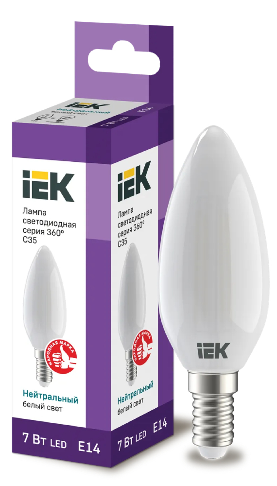 Лампа свеча IEK LED C35 7Вт 230В 4000К E14