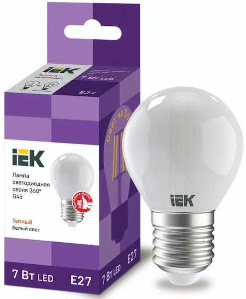 Лампа шар IEK LED G45 7Вт 230В 3000К E27