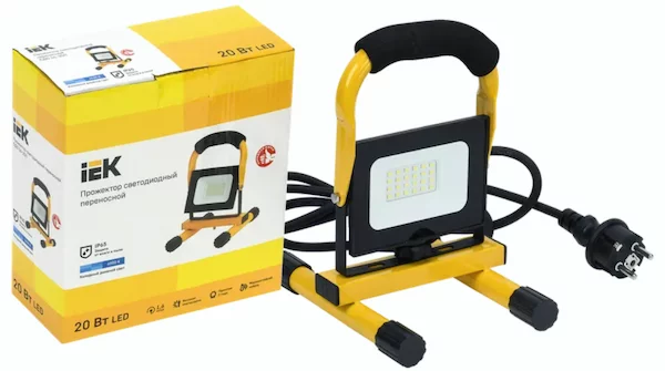 Прожектор переносной черный IEK LED СДО 06-20П 6500К IP65