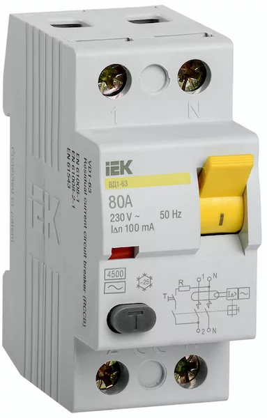 Выключатель дифференциальный IEK ВД1-63 2Р 80А 100мА MDV10-2-080-100