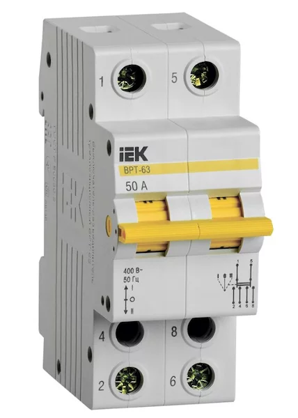 Выключатель-разъединитель трехпозиционный ВРТ-63 2P 50А IEK MPR10-2-050