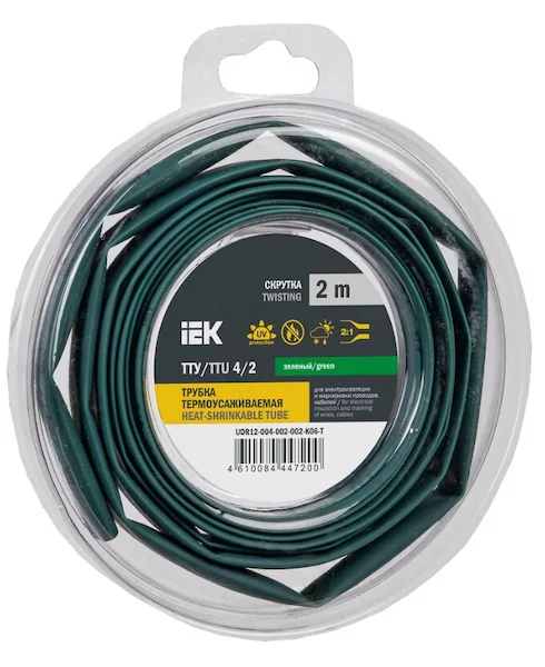 Трубка термоусадочная ТТУ нг-LS 4/2 зеленая (2м/упак) IEK UDR12-004-002-002-K06-T