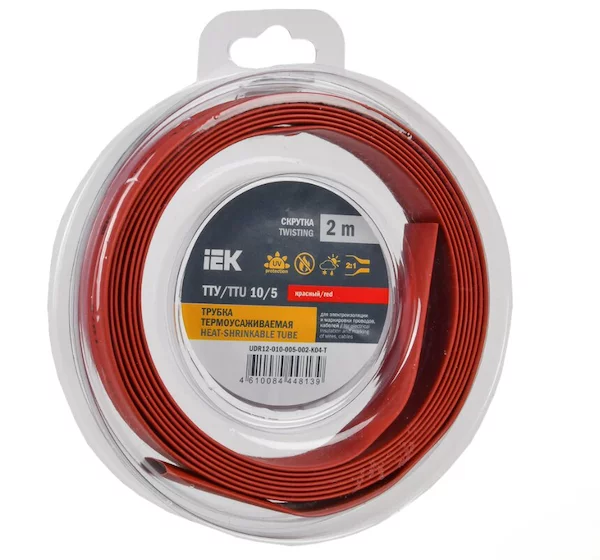 Трубка термоусадочная ТТУ нг-LS 10/5 красная (2м/упак) IEK UDR12-010-005-002-K04-T