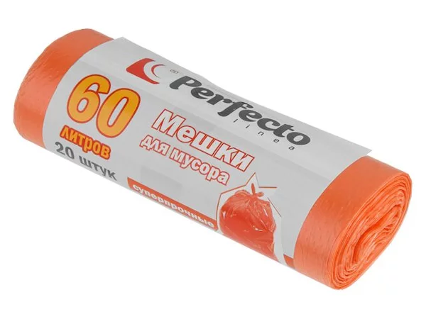Мешки для мусора суперпрочные, 60 л, 20 шт., PERFECTO LINEA