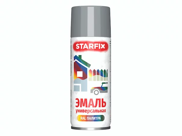 Краска-эмаль аэроз. универсальная серый светлый STARFIX 520мл (7046)