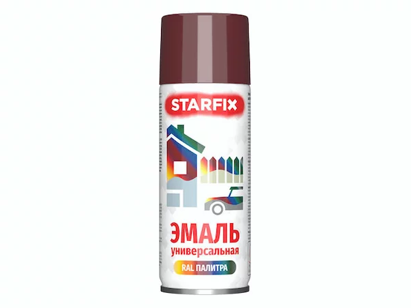 Краска-эмаль аэроз. универсальная темно-красный STARFIX 520мл (3005)