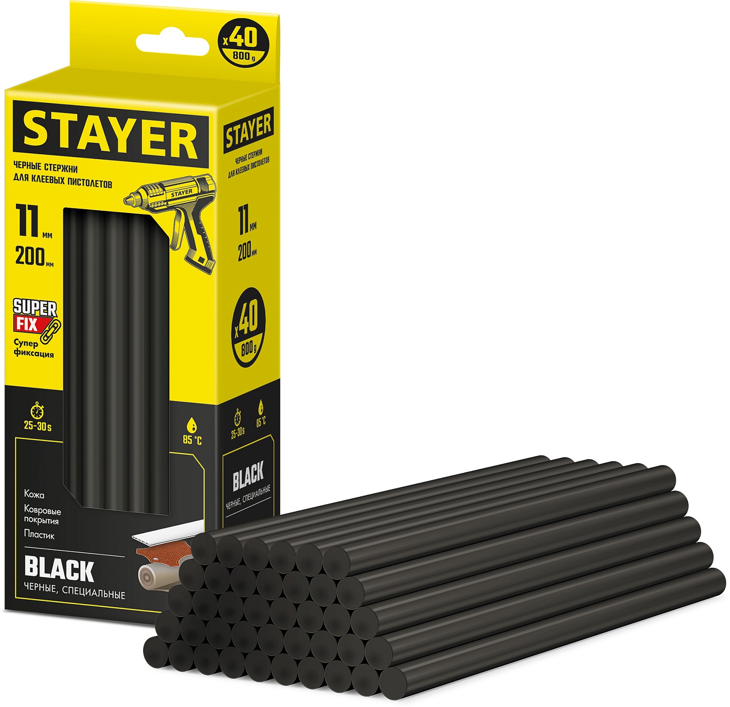 Клеевые стержни STAYER Black Professional 2-06821-D-S40
